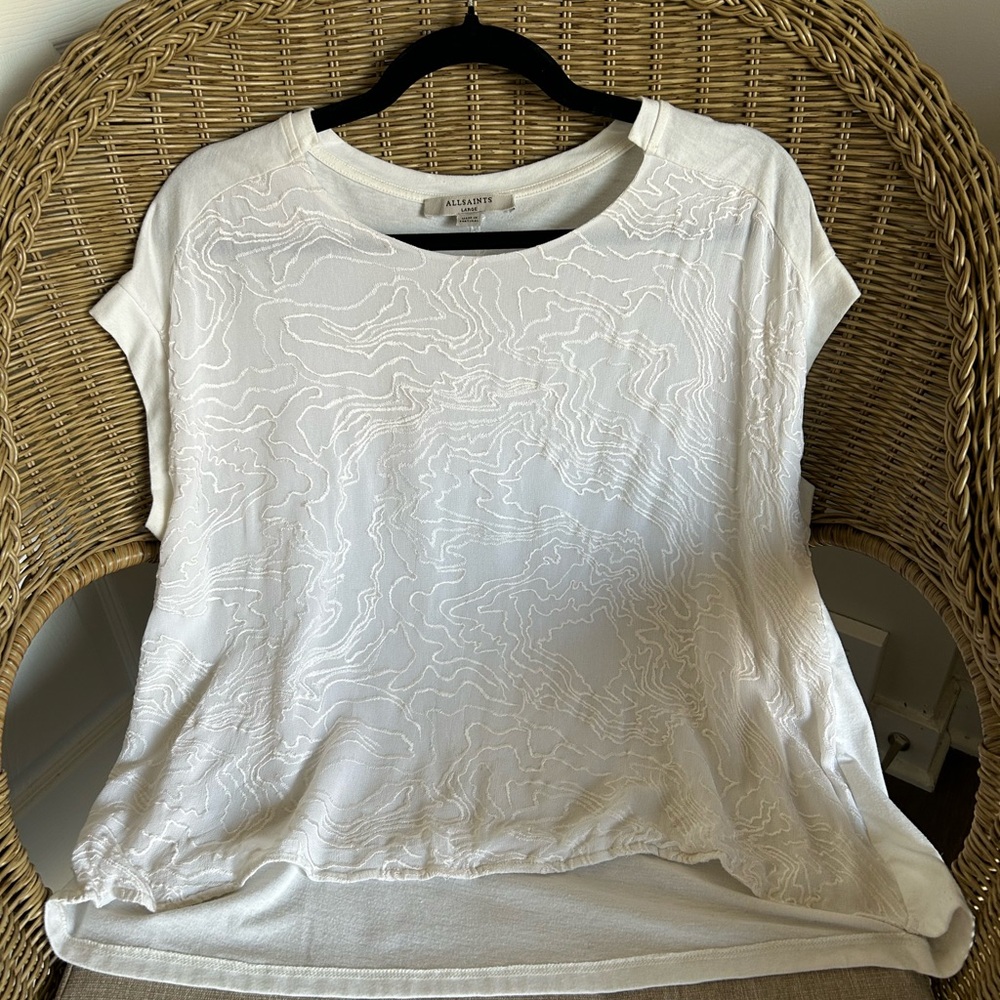 All Saints Cream Textured Short Sleeve Top-size large